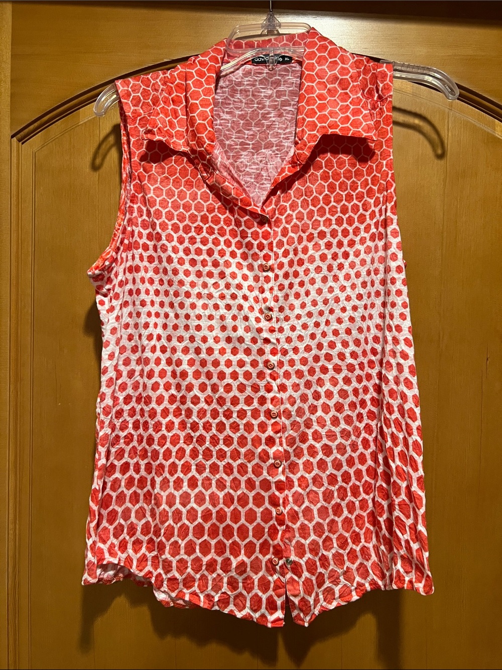 David Cline Red Honeycomb Sleeveless Button-Down Top